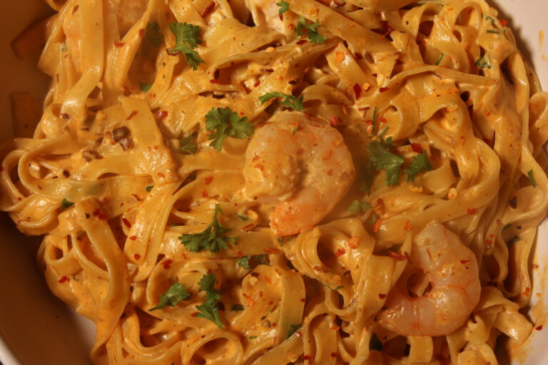 Creamy Chilli Crisp Shrimp Tagliatelle