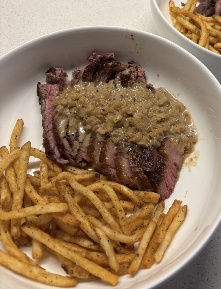 Steak Frites with Dijon Brandy Cream Sauce