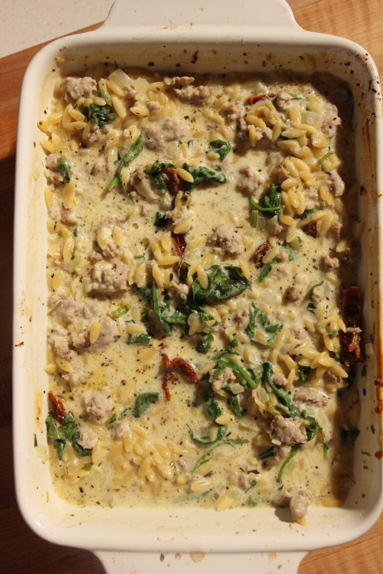 Creamy Sausage Orzo Bake